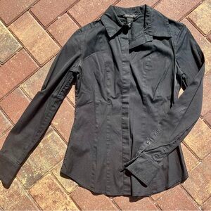 White House Black Market Fitted Black Button Down Shirt
